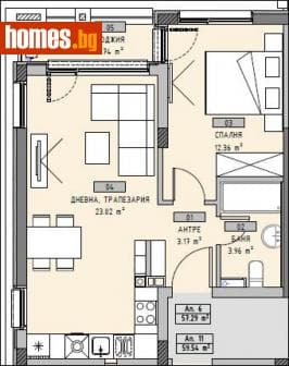 Двустаен, 69m²