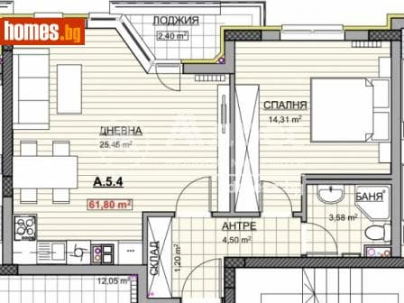 Двустаен, 74m²