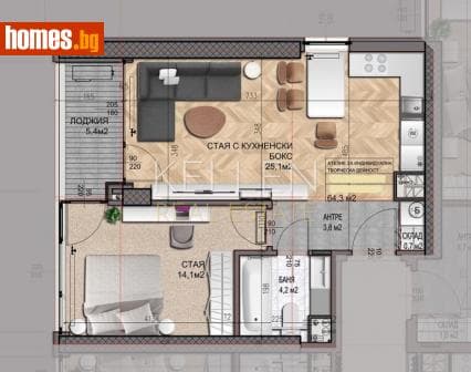 Двустаен, 79m²
