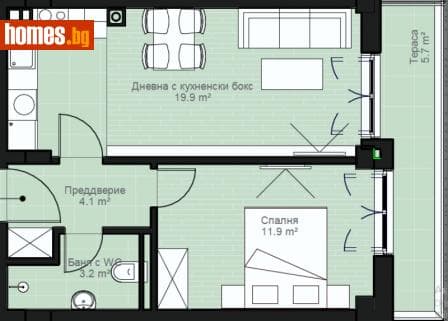Двустаен, 62m²