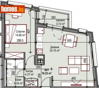 Двустаен, 76m²