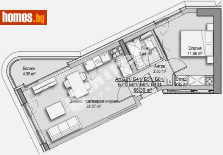 Двустаен, 68m²