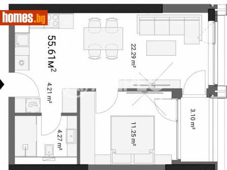 Двустаен, 68m²