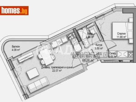 Двустаен, 68m²