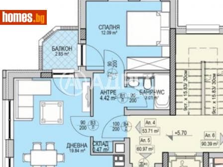 Двустаен, 61m²