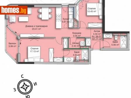 Тристаен, 124m²