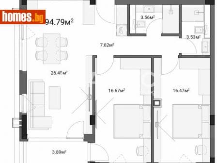 Тристаен, 116m²