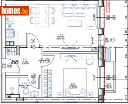 Двустаен, 71m²