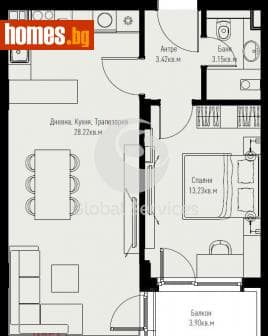 Двустаен, 68m²