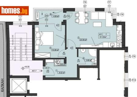 Двустаен, 77m²
