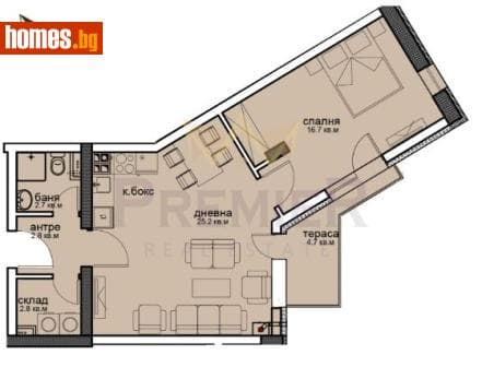 Двустаен, 82m²