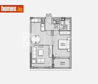 Двустаен, 75m²