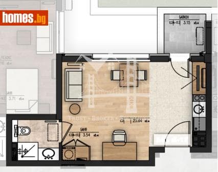 Едностаен, 46m²