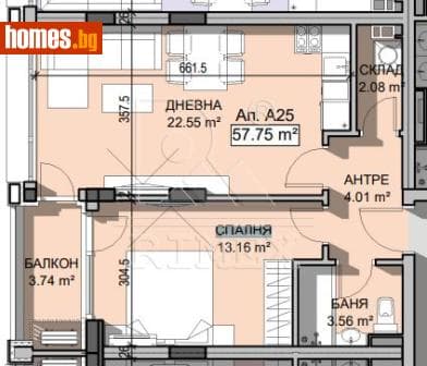 Двустаен, 67m²