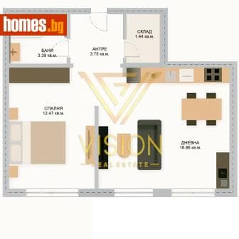 Двустаен, 57m²