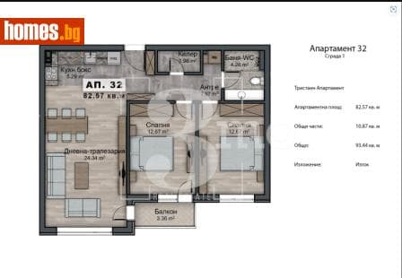 Тристаен, 94m²