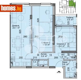 Тристаен, 94m²