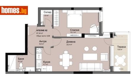 Двустаен, 76m²