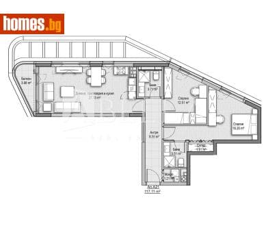 Тристаен, 117m²