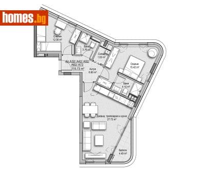 Тристаен, 115m²
