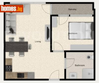 Двустаен, 57m²