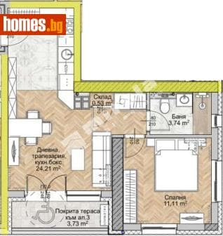 Двустаен, 63m²