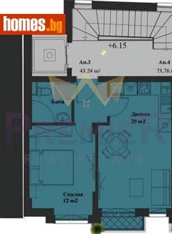 Двустаен, 54m²