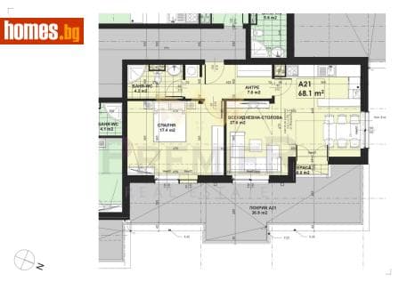 Двустаен, 77m²