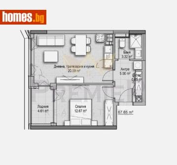 Двустаен, 67m²