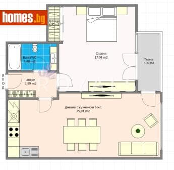 Двустаен, 77m²