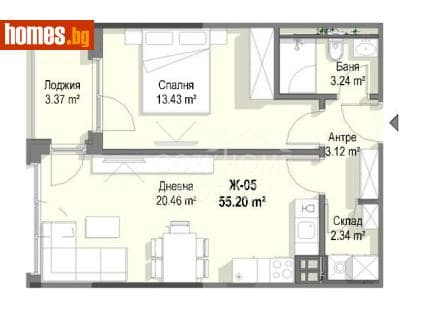 Двустаен, 65m²