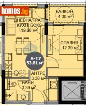Двустаен, 62m²