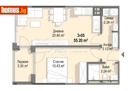 Двустаен, 65m²