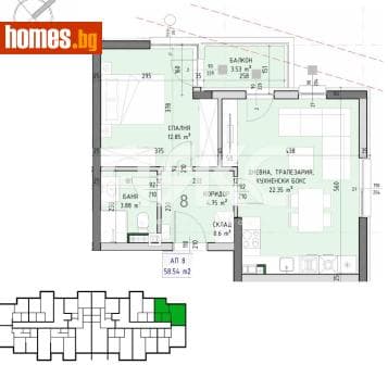 Двустаен, 67m²