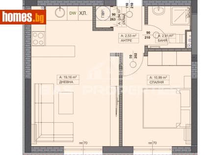 Двустаен, 56m²