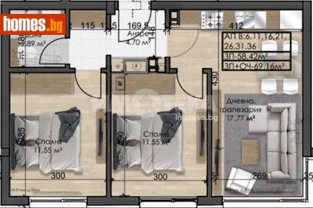 Тристаен, 69m²