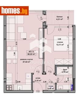 Двустаен, 68m²