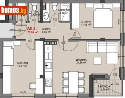 Тристаен, 93m²