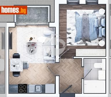 Двустаен, 58m²