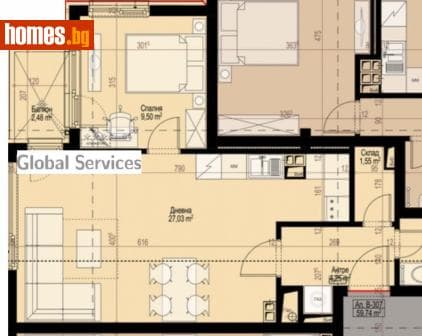 Двустаен, 69m²