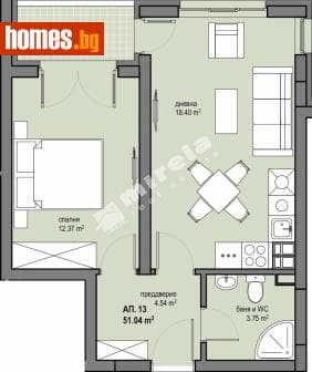 Двустаен, 61m²