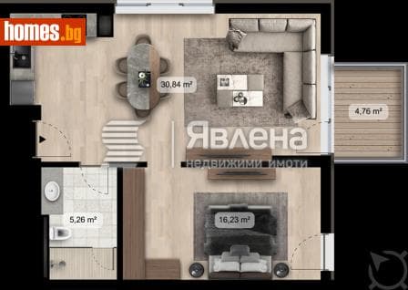 Двустаен, 90m²