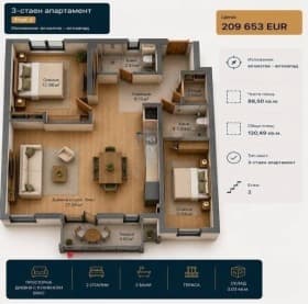 Продава 3-СТАЕН град София, Левски Г 209 653 € 410 045.63 лв.